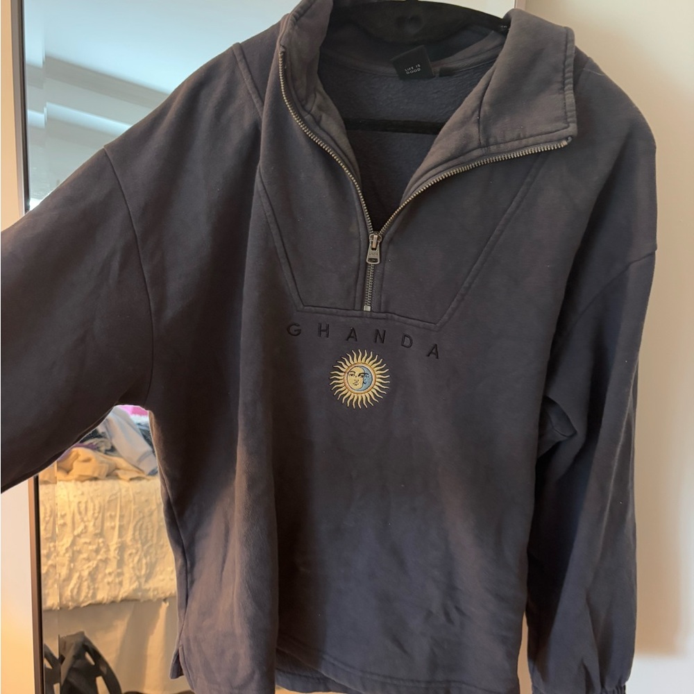 Ghanda Blue Zip Up Sweater with Mock Neck